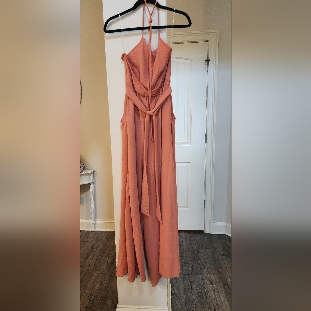 Jade By Jane Open Back Wideleg Jumpsuit -Elegant Coral Color Size Small - Picture 4 of 6